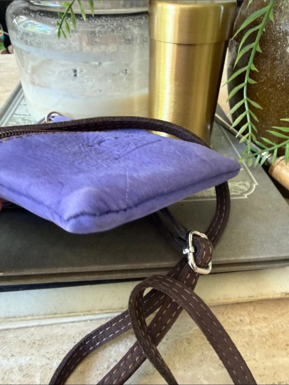 Toscana Leather Crossbody Bag Belt Bag Purple Italy